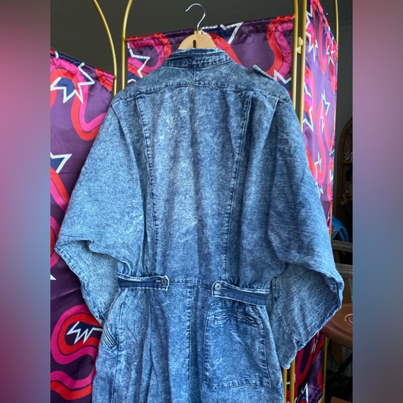 Vintage Beret Boiler Suit Jumpsuit Denim Acid Wash Zip Batwing Dolman 80s Jean - Picture 9 of 15